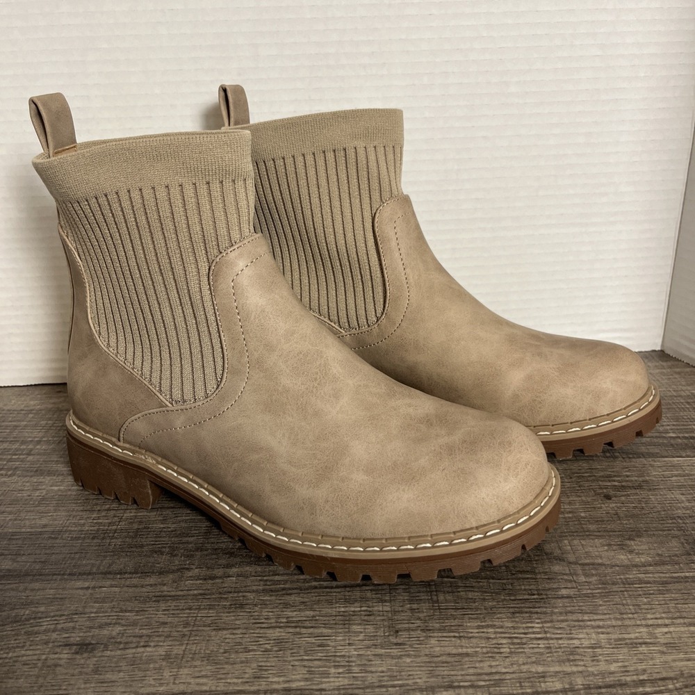 Corkys Cabin Fever Chelsea Pull On Boots Size 8 Tan Casual Vegan Leather Combat